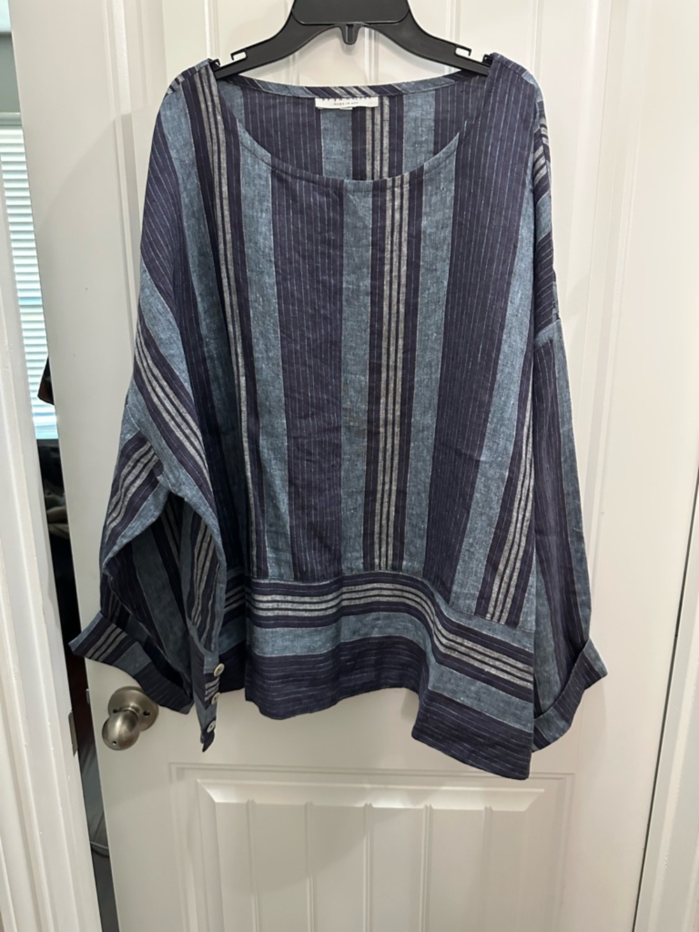 Bryn Walker Striped Blue 100% Linen top 3xL